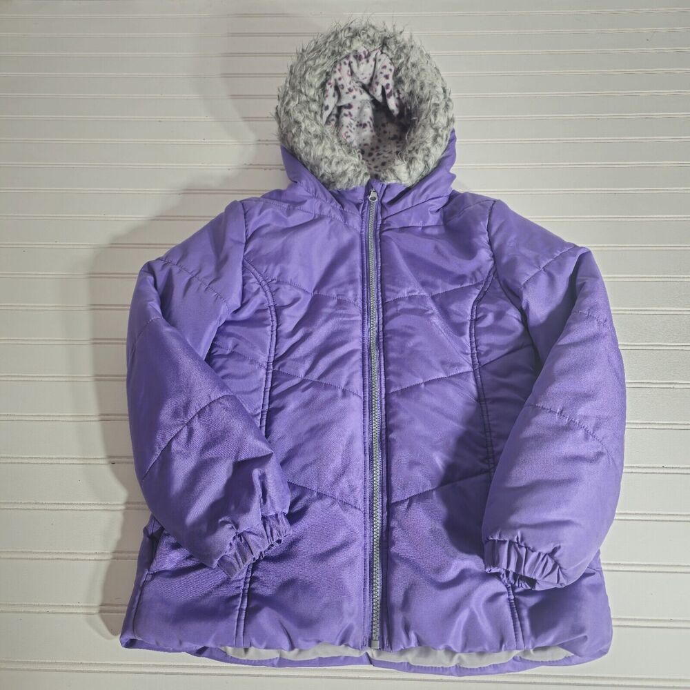 WEATHERTAMER Big Girls Size Med 10/12 Purple Heavy Weight Jacket Faux Fur Hood